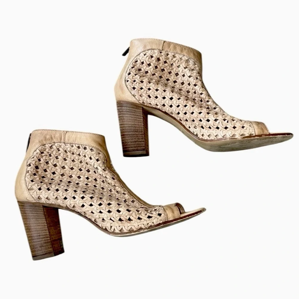 Lavorazione Artigiana Sundance Casta Woven Tan Leather Open Toe Ankle Boots  10 - Picture 7 of 13